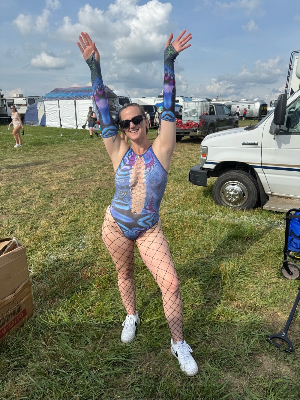 Iheartraves Blue Purple Abstract Lace-Up Festival Bodysuit